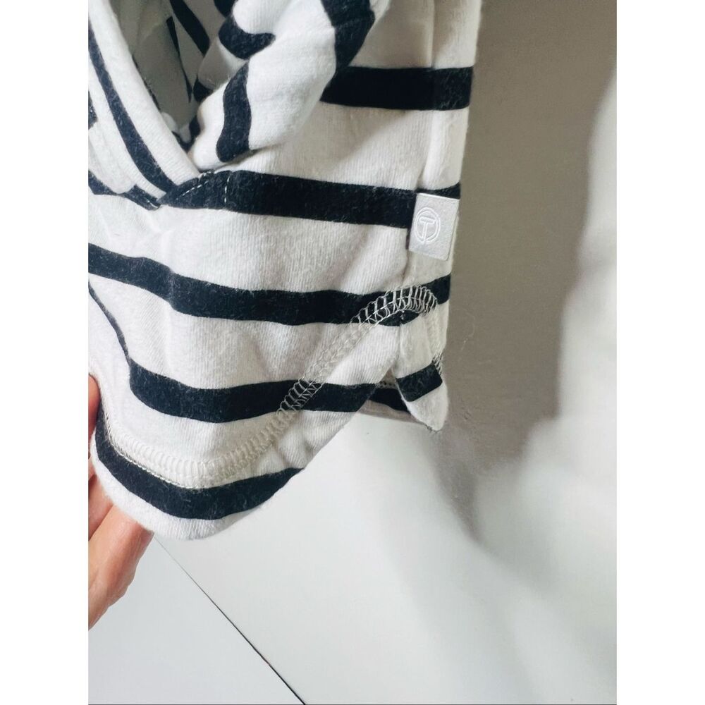 T by Talbots Coral Black White Stripe Pullover Popover Sz Large - Picture 4 of 8